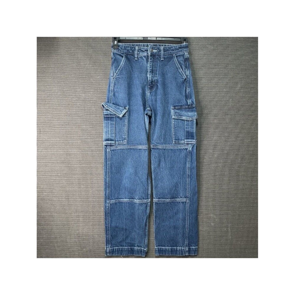 Wild Fable Woman's High-Rise Baggy Blue Denim Cargo Jeans Size 2/26R